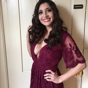 Honey Punch romper with maxi lace overlay